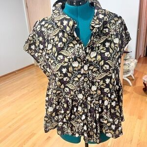 Anthropologie Let Me Be Everly Peplum Floral Blouse